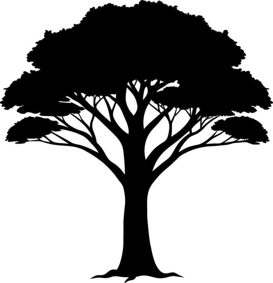 A black silhouette of a African tree vector