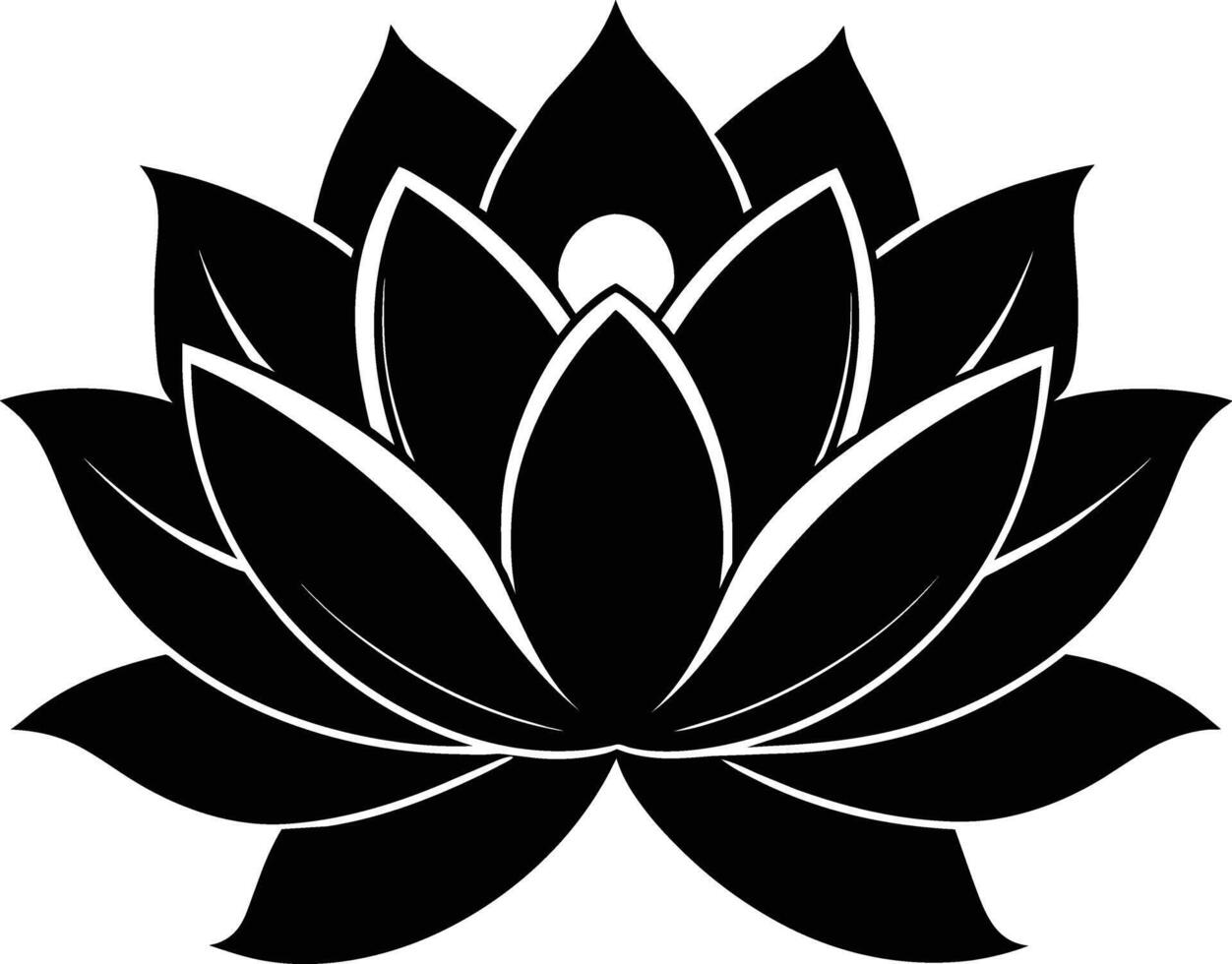 A black silhouette drawing of a lotus flower vector