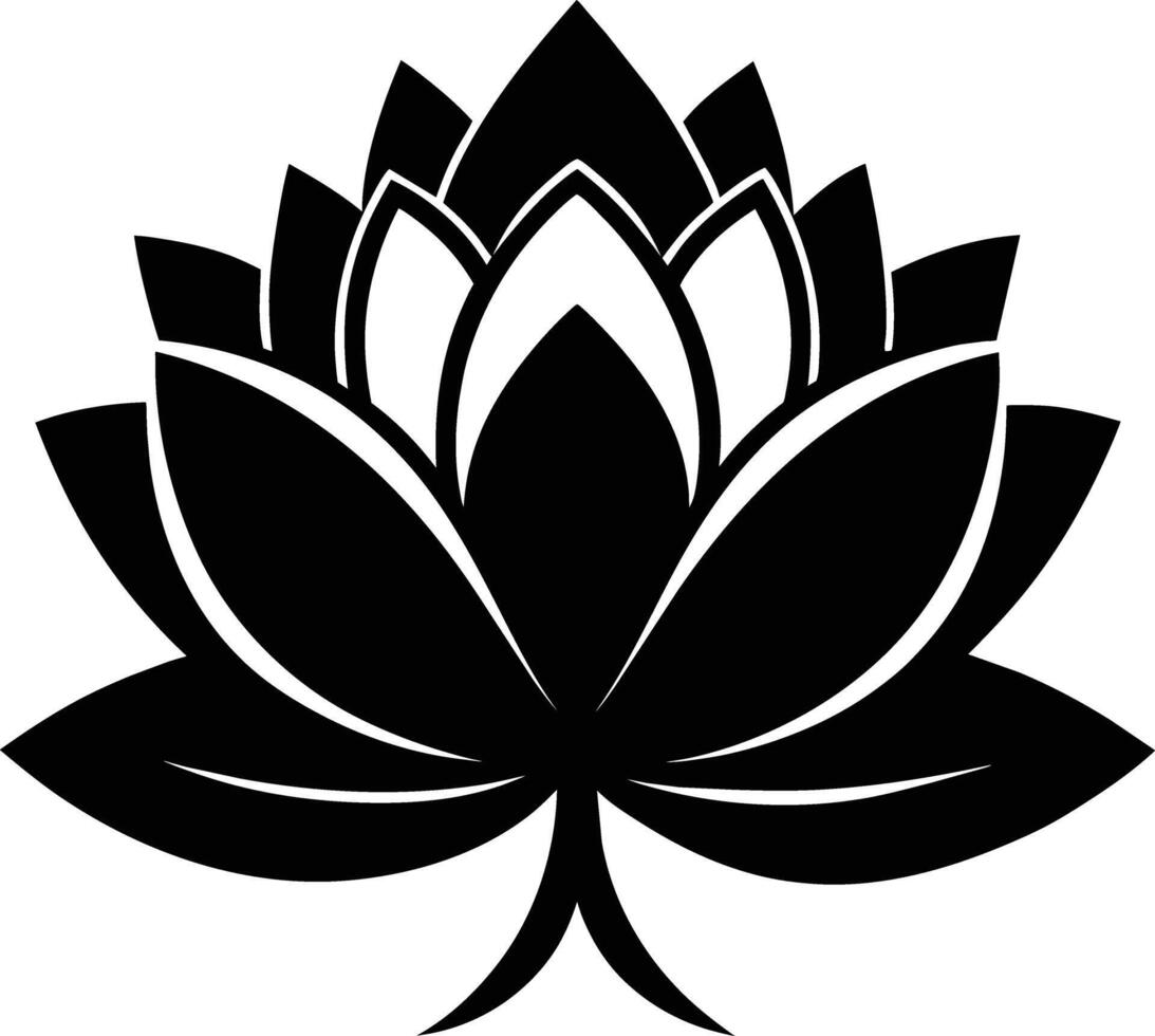 A black silhouette drawing of a lotus flower vector