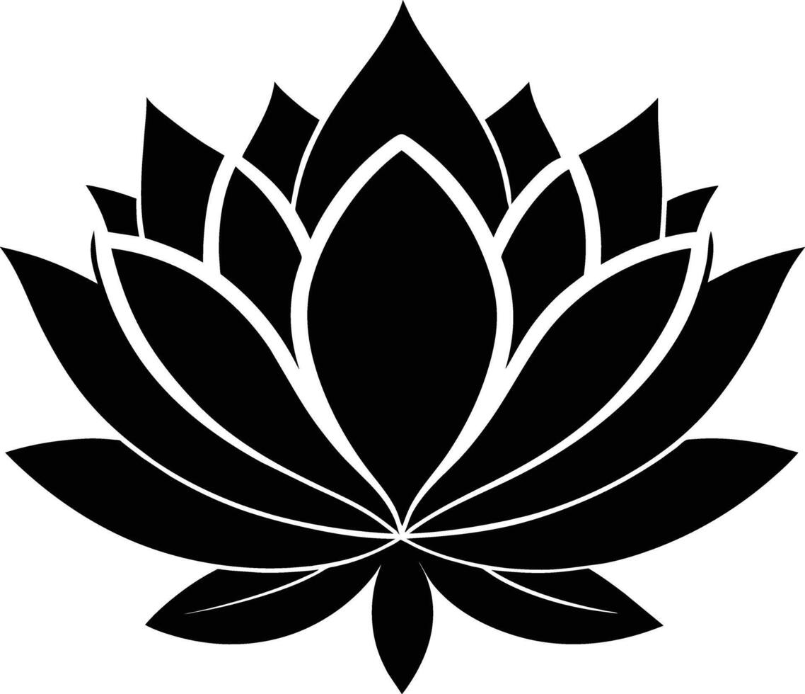 A black silhouette drawing of a lotus flower vector