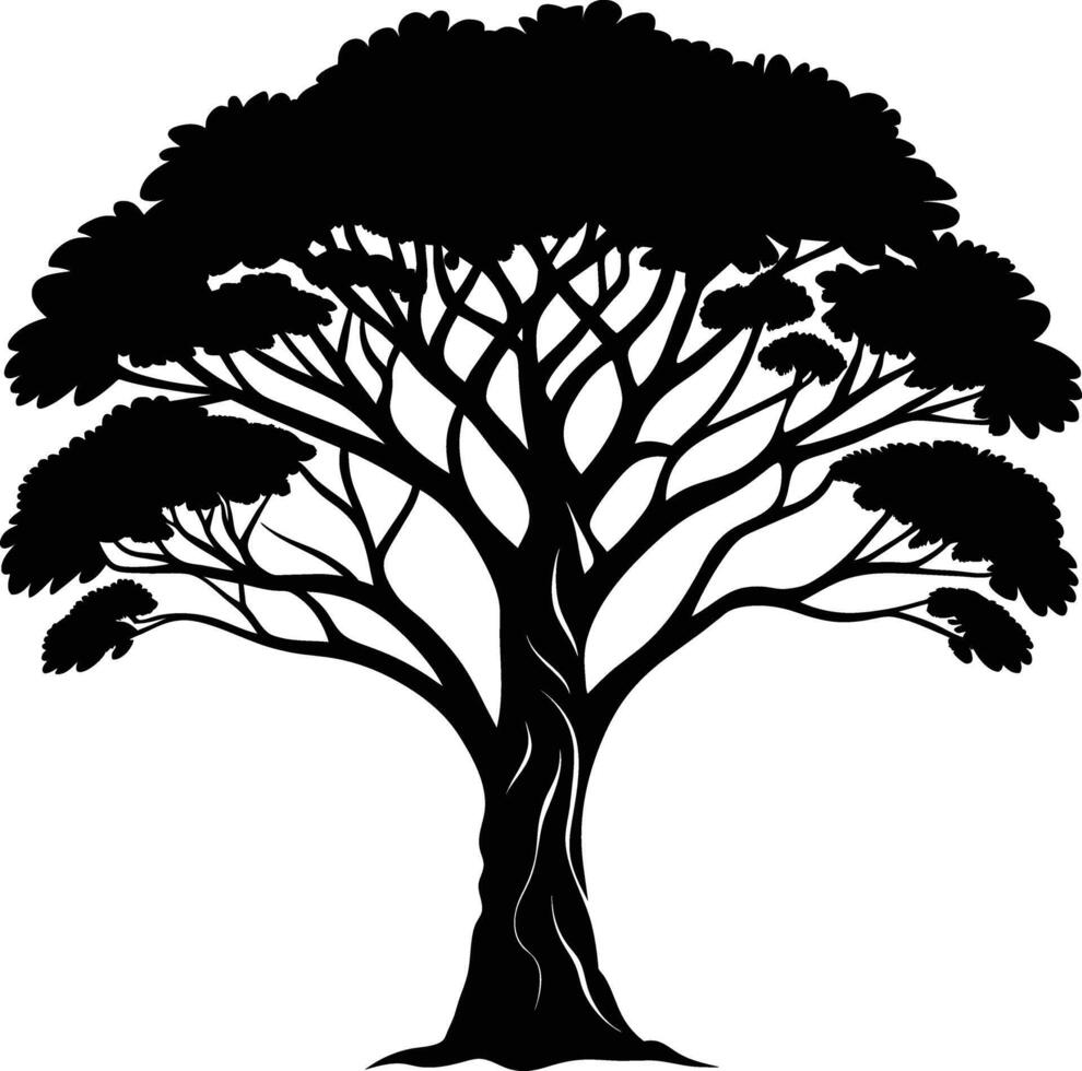 A black silhouette of a African tree vector