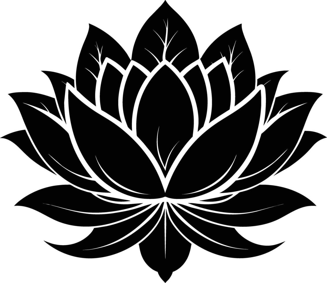 A black silhouette drawing of a lotus flower vector