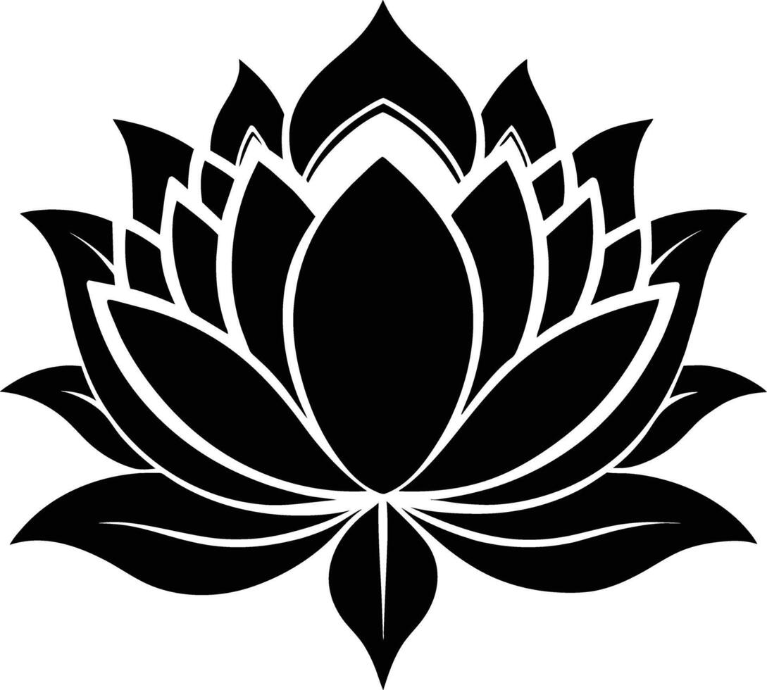 A black silhouette drawing of a lotus flower vector