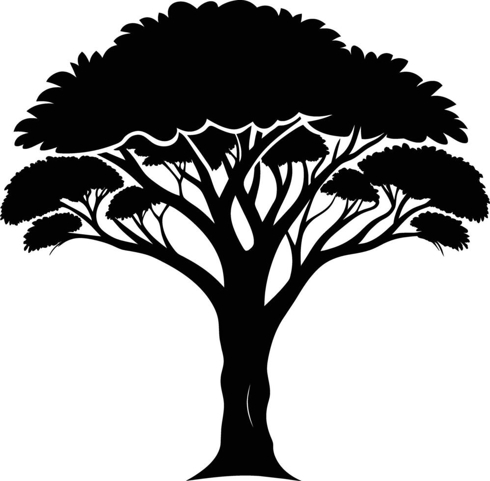 A black silhouette of a African tree vector