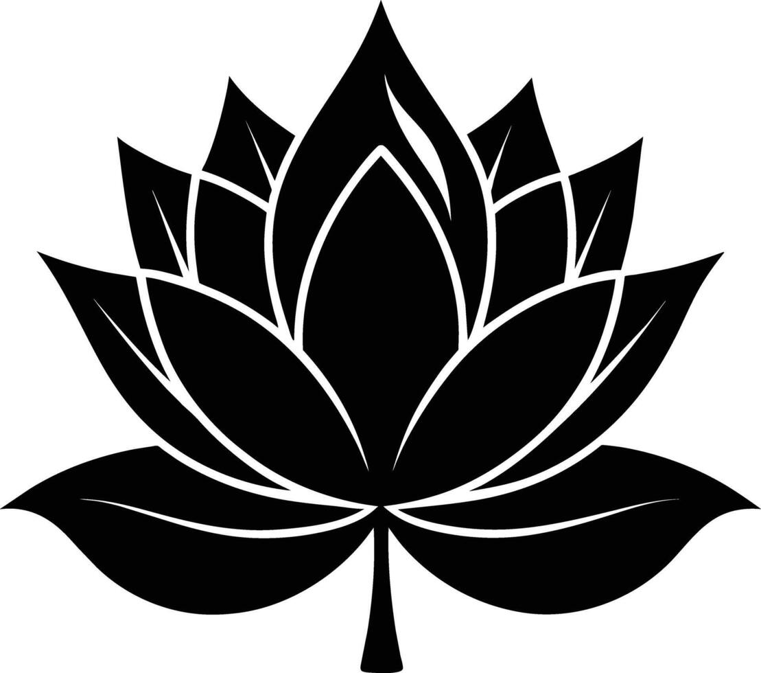 A black silhouette drawing of a lotus flower vector
