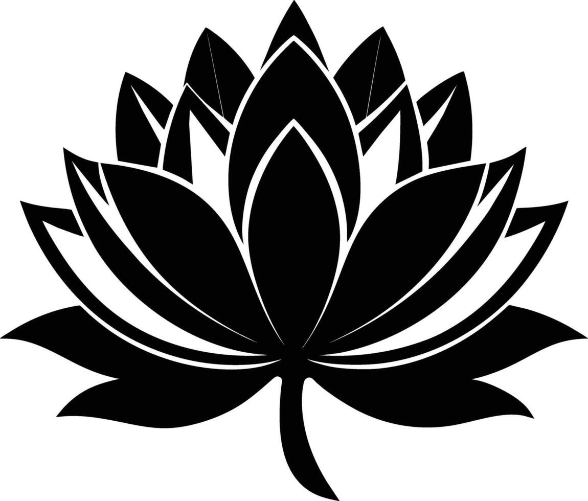 A black silhouette drawing of a lotus flower vector