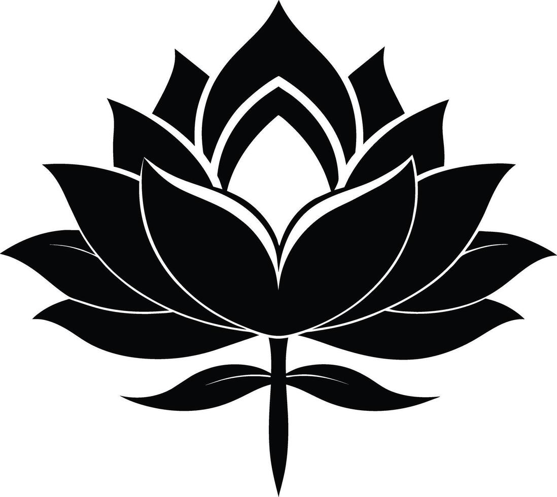 A black silhouette drawing of a lotus flower vector