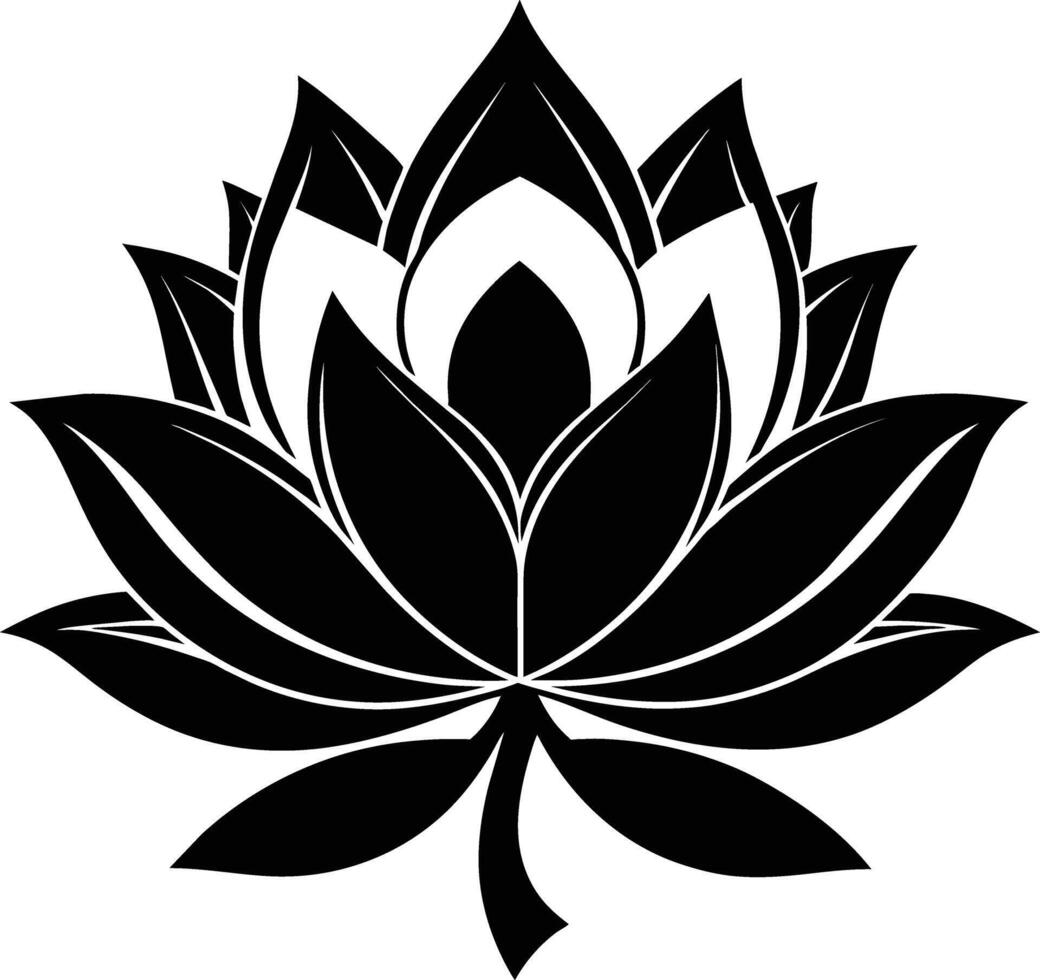A black silhouette drawing of a lotus flower vector