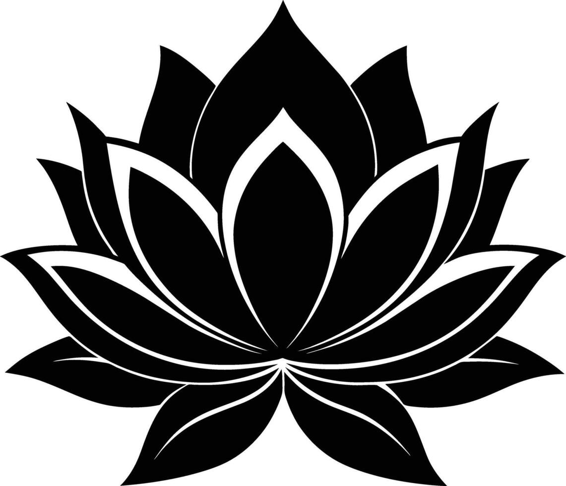 A black silhouette drawing of a lotus flower vector