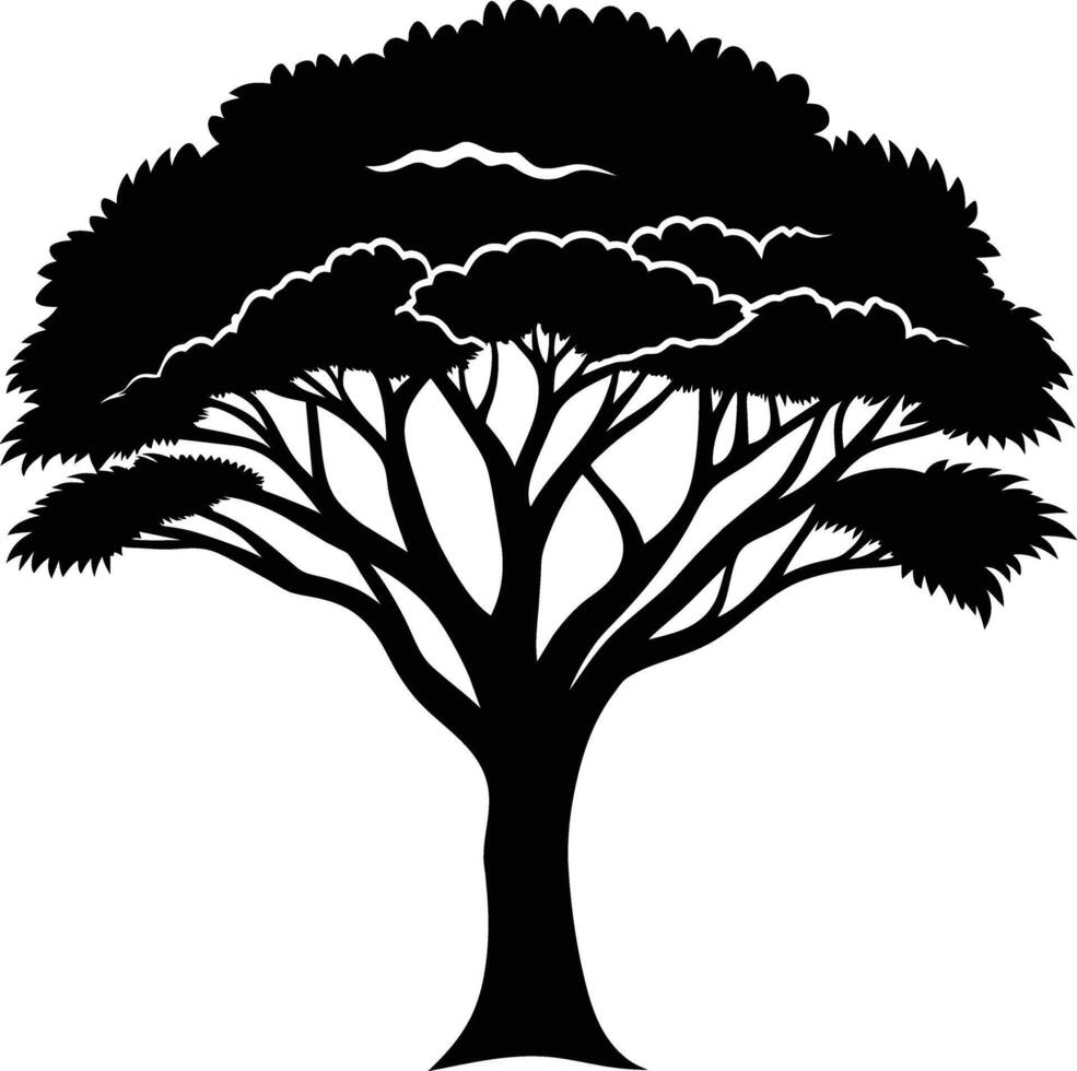 A black silhouette of a African tree vector