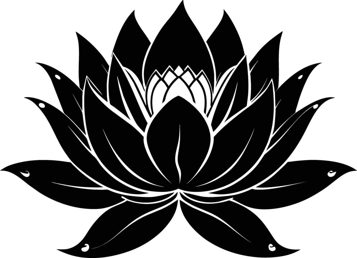A black silhouette drawing of a lotus flower vector