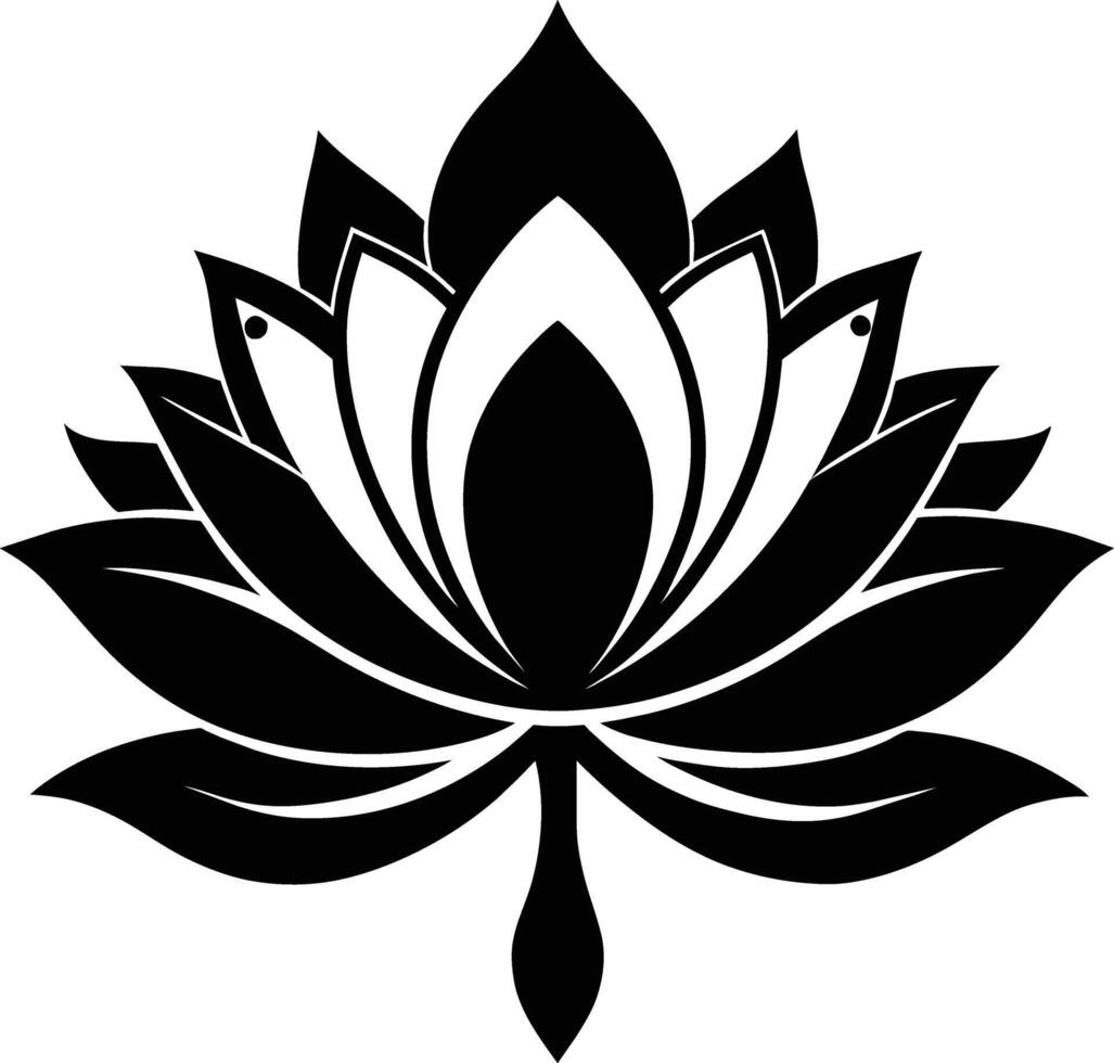 A black silhouette drawing of a lotus flower vector