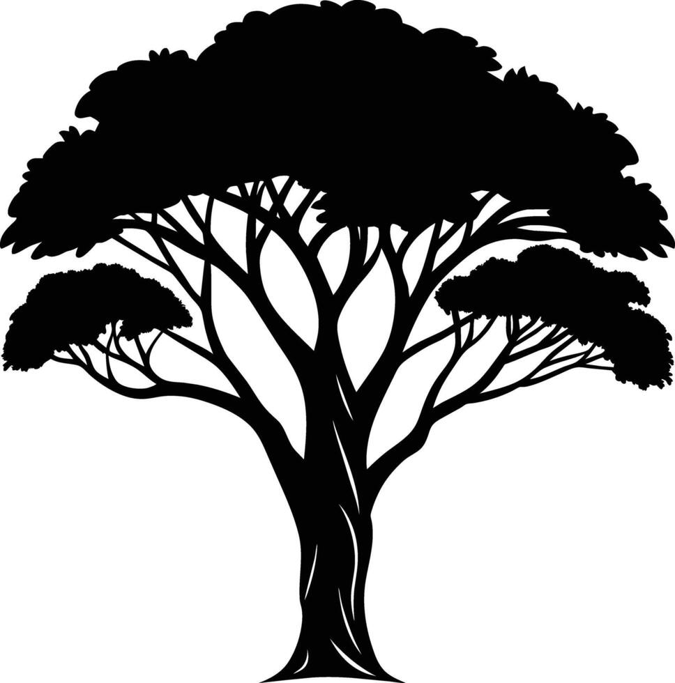 A black silhouette of a African tree vector