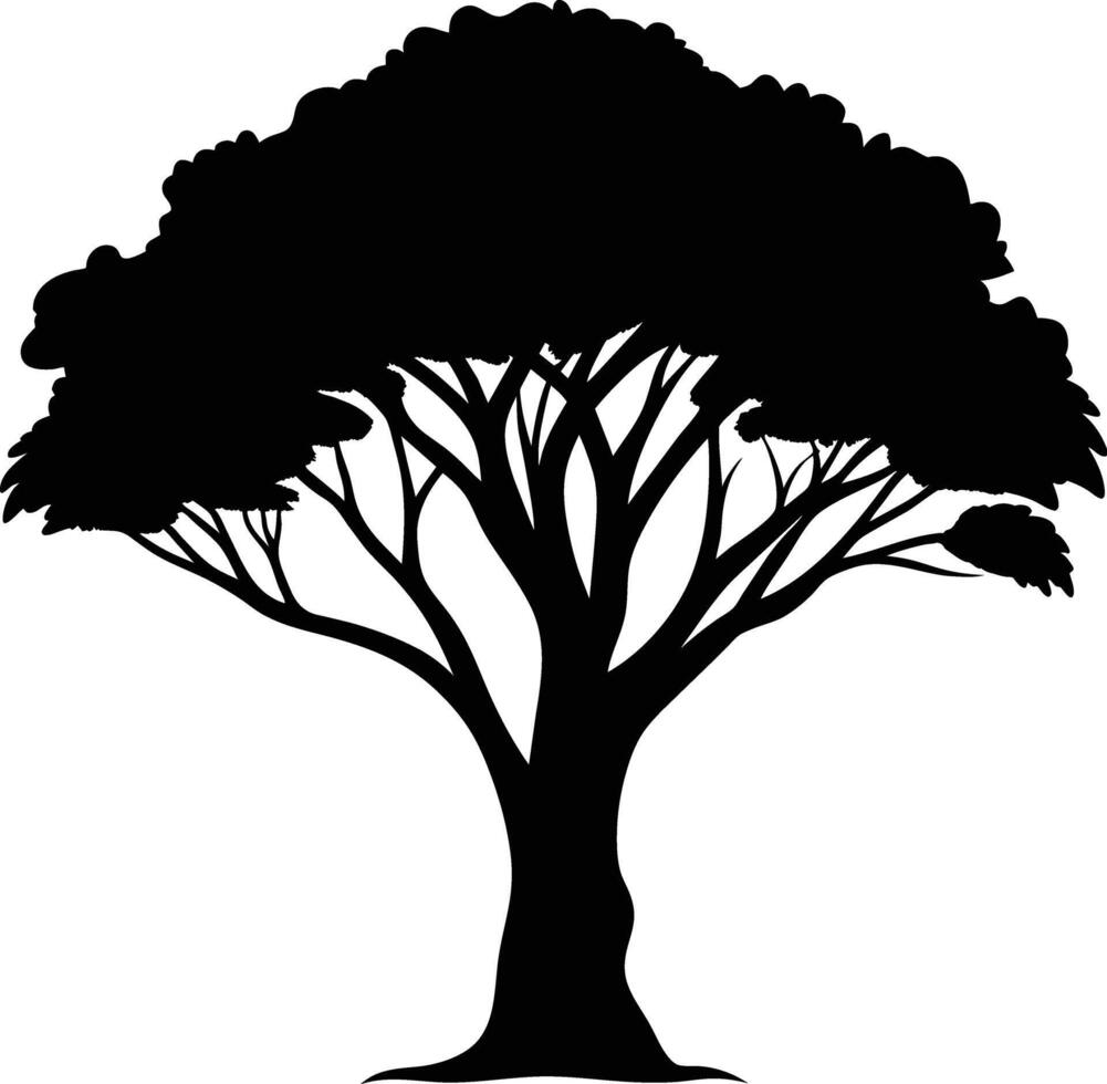 A black silhouette of a African tree vector