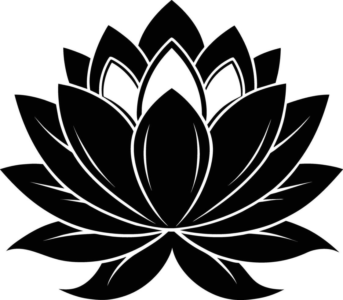 A black silhouette drawing of a lotus flower vector