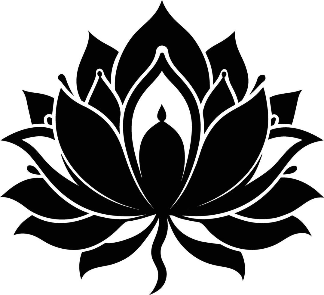 A black silhouette drawing of a lotus flower vector