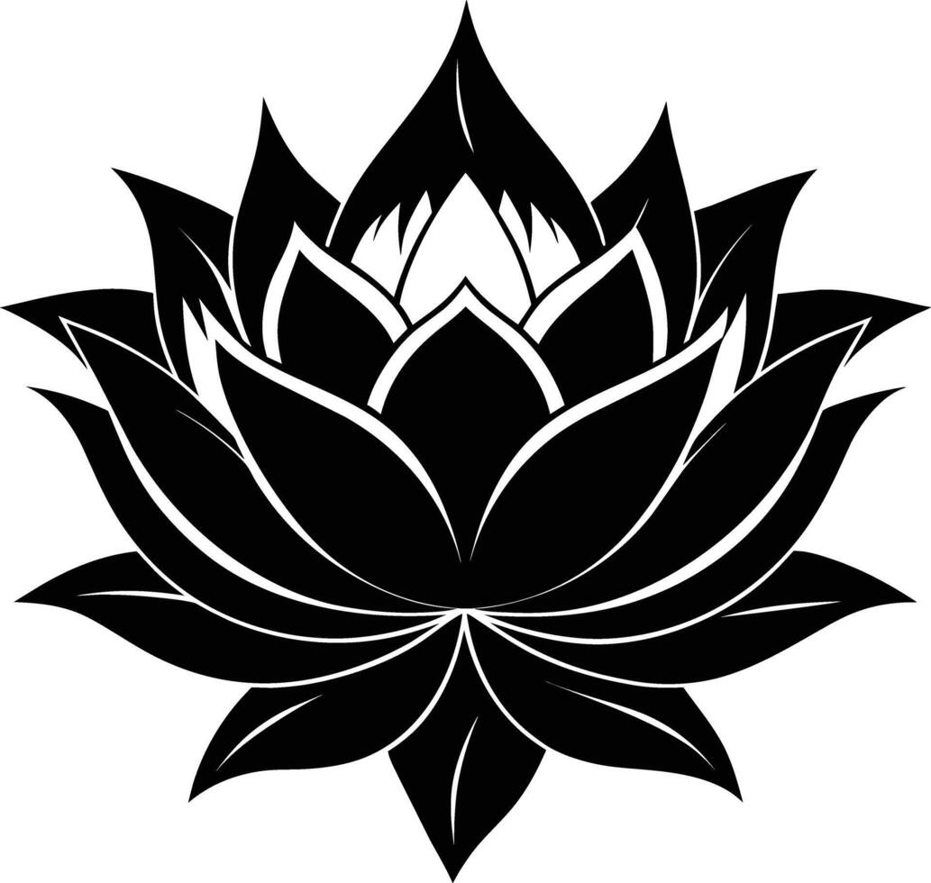 A black silhouette drawing of a lotus flower vector