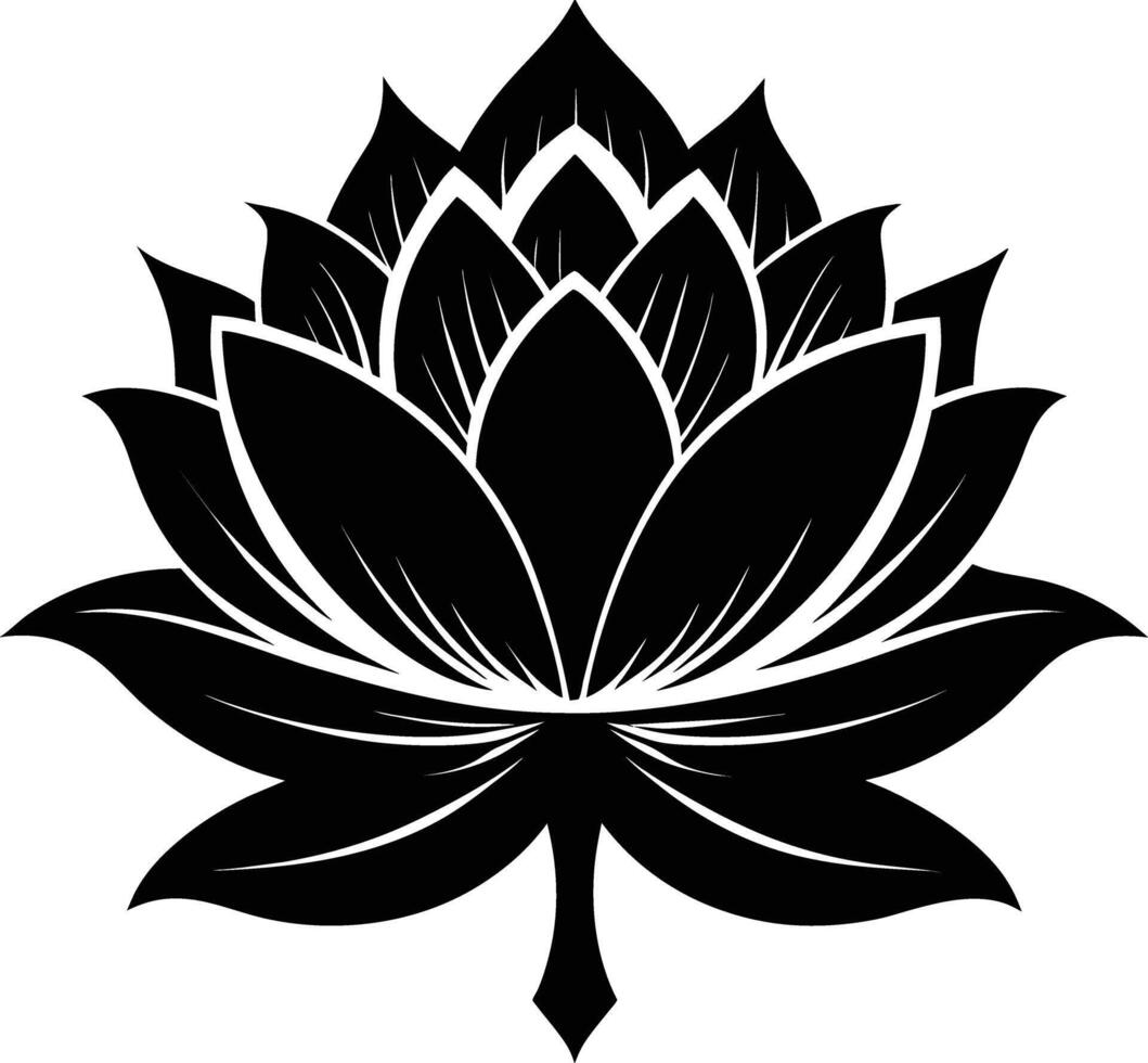 A black silhouette drawing of a lotus flower vector