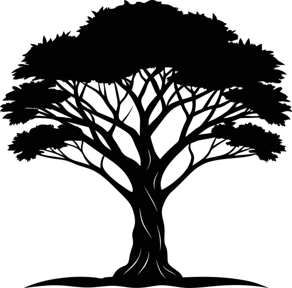 A black silhouette of a African tree vector
