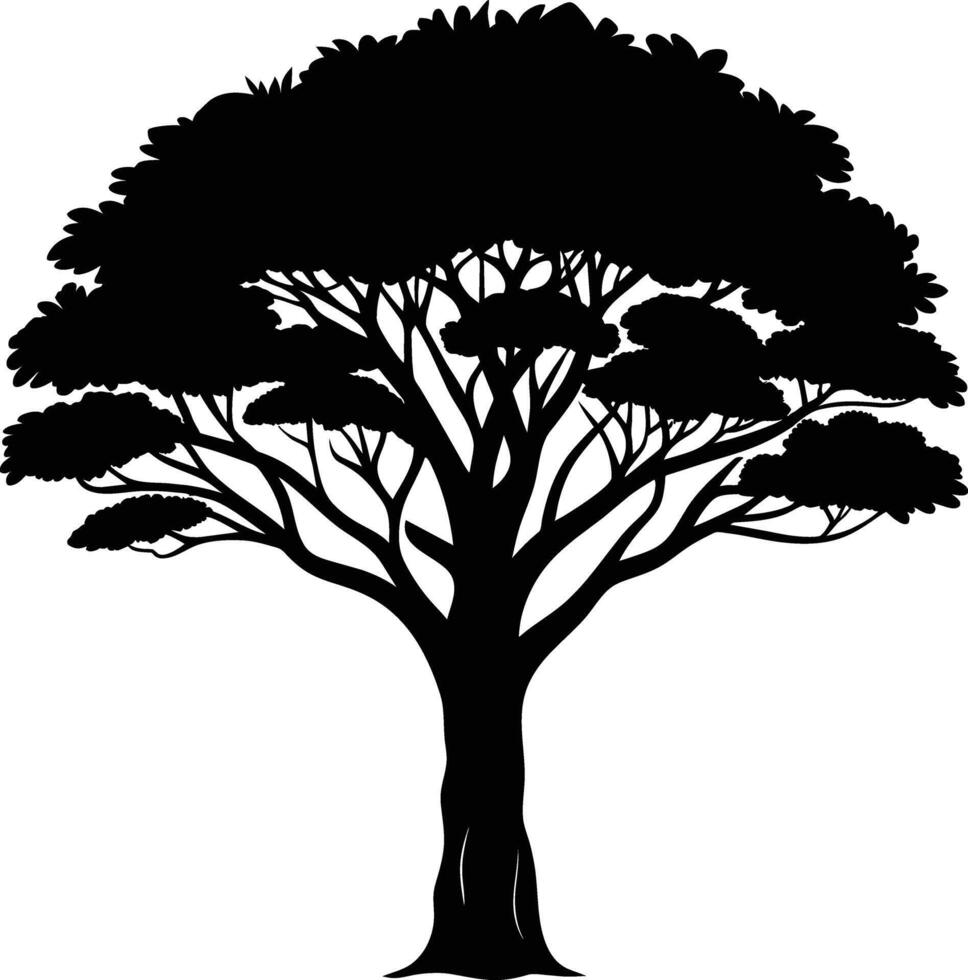 A black silhouette of a African tree vector