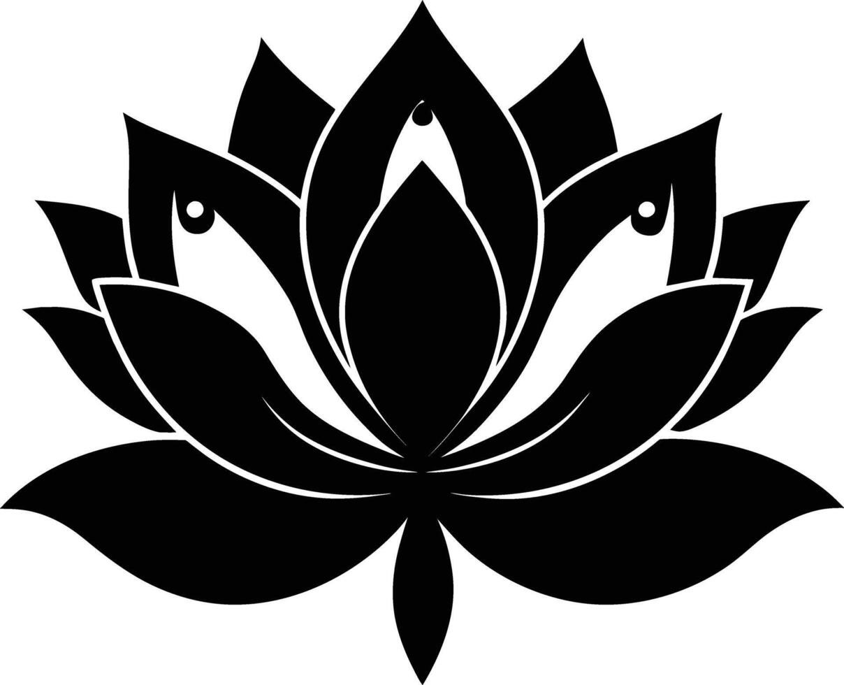 A black silhouette drawing of a lotus flower vector