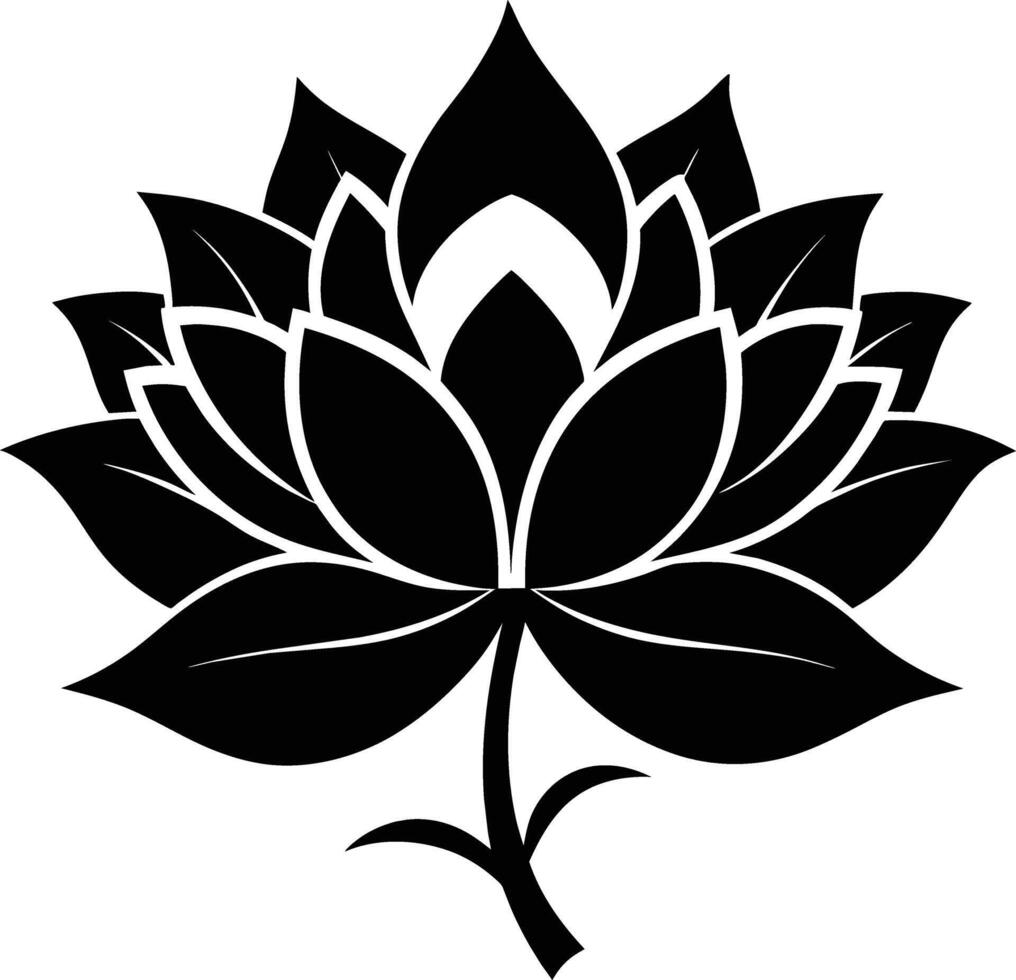 A black silhouette drawing of a lotus flower vector