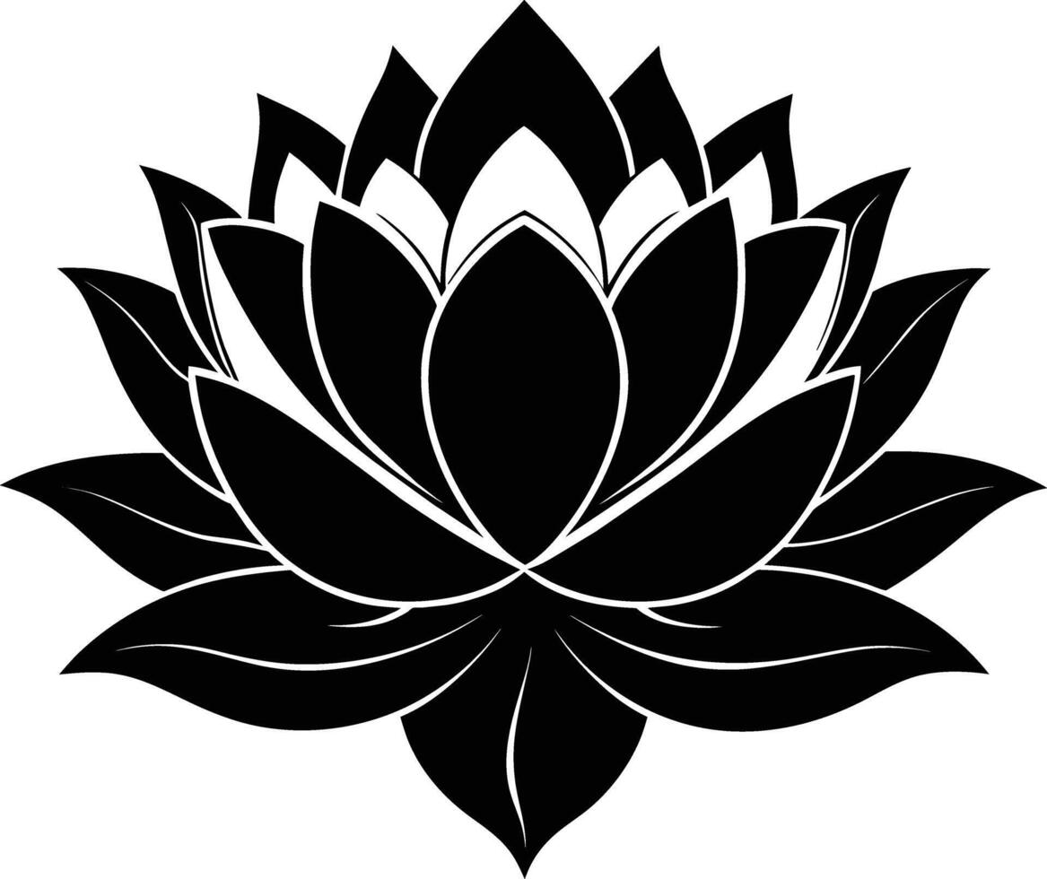 A black silhouette drawing of a lotus flower vector