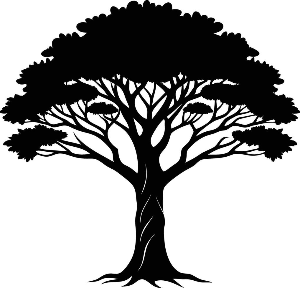 A black silhouette of a African tree vector