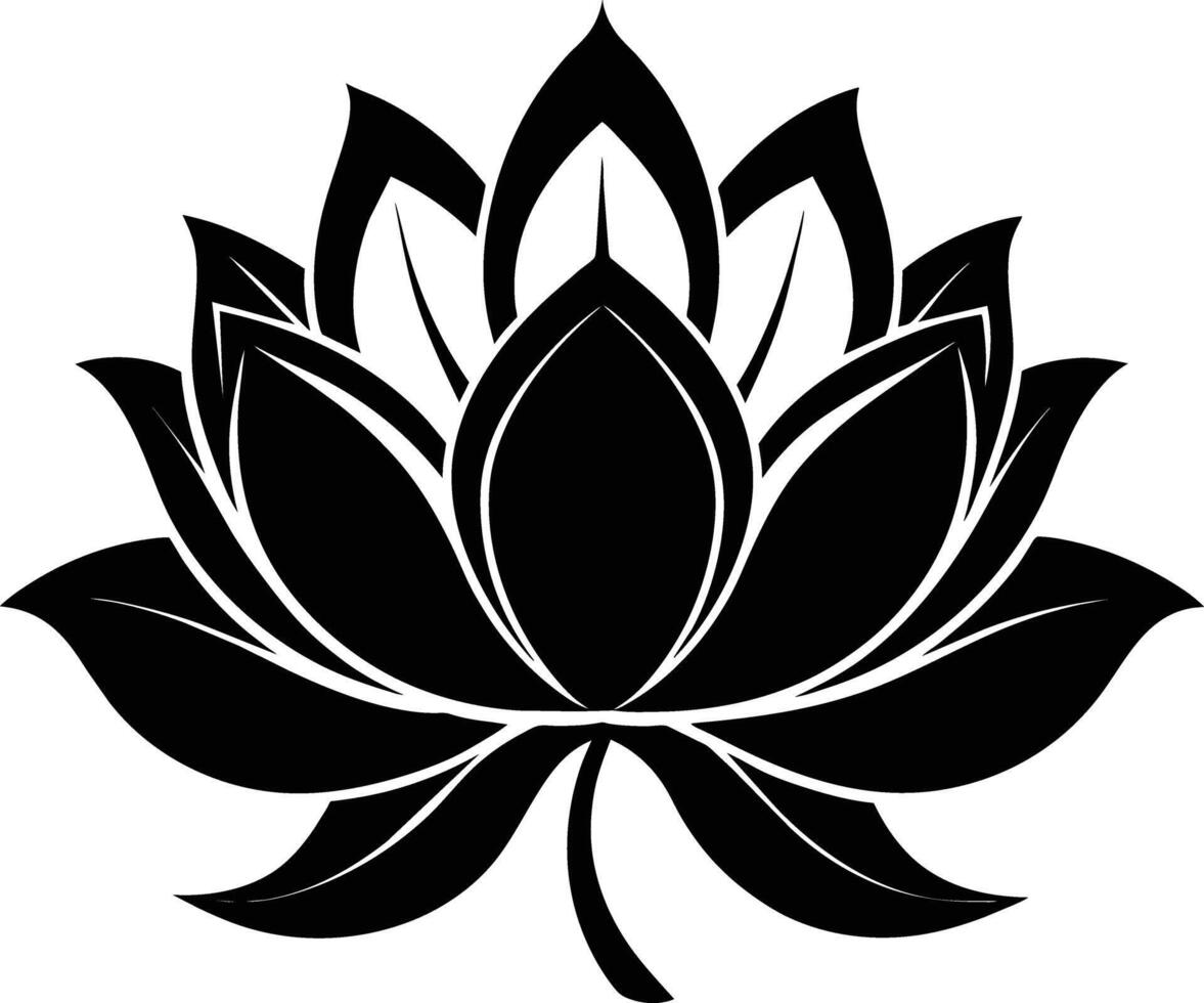 A black silhouette drawing of a lotus flower vector