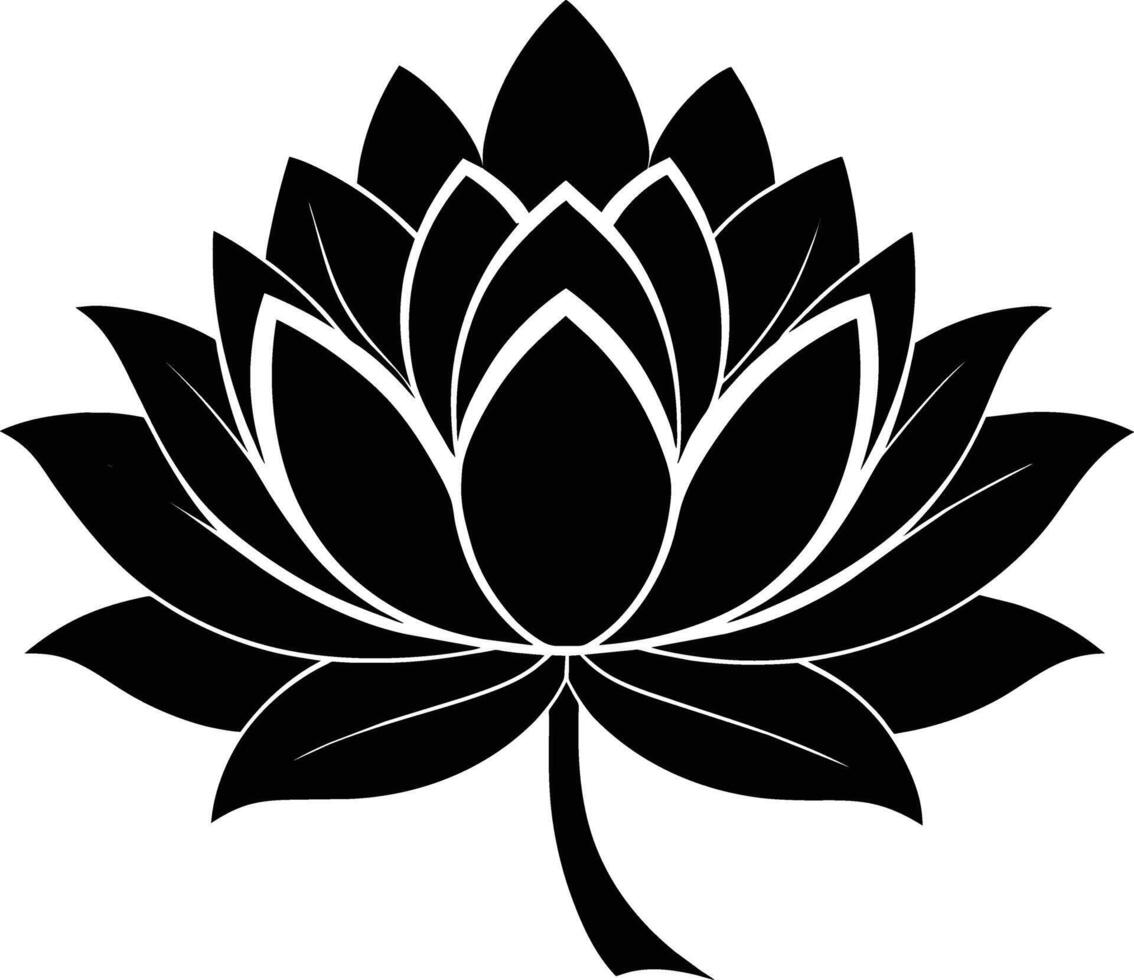 A black silhouette drawing of a lotus flower vector
