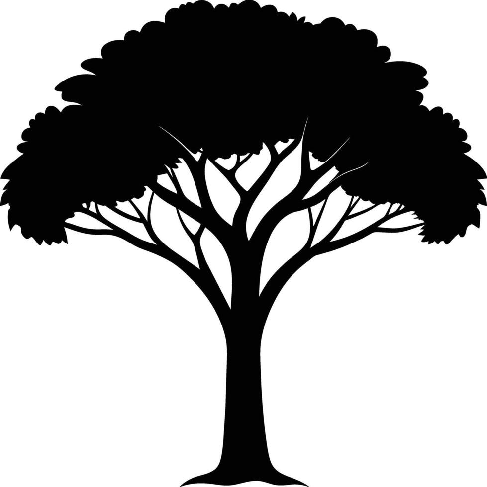 A black silhouette of a African tree vector