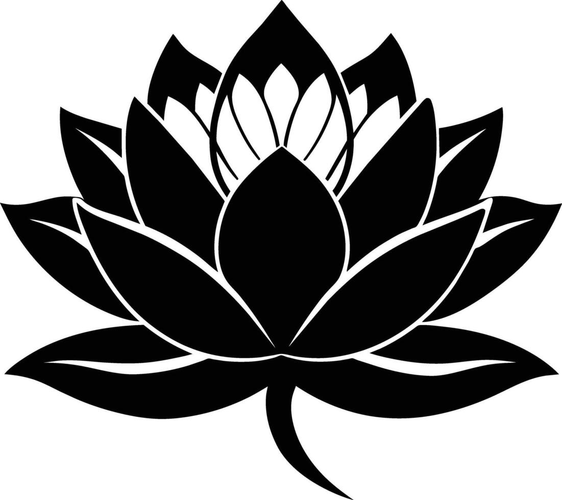 A black silhouette drawing of a lotus flower vector