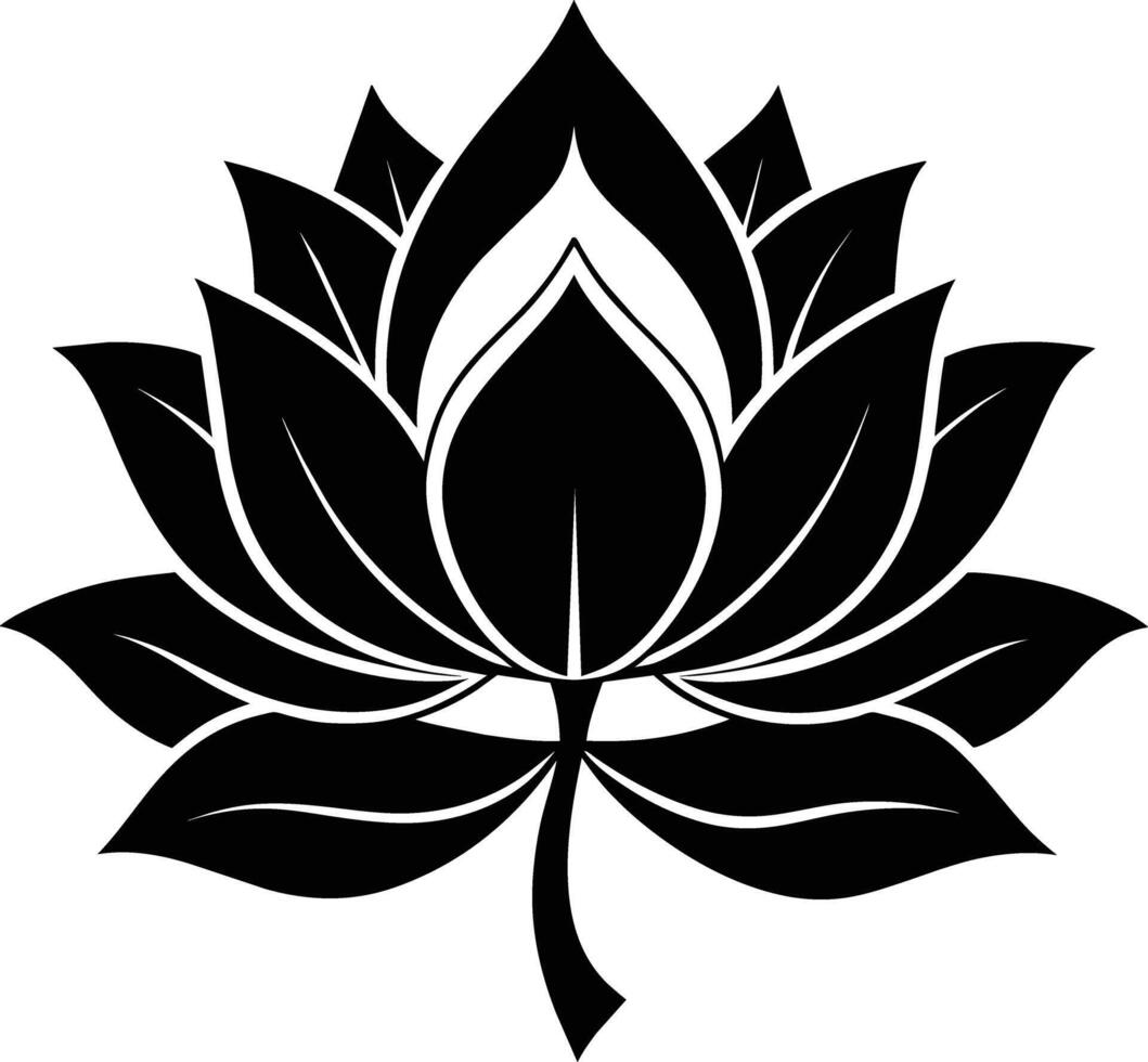 A black silhouette drawing of a lotus flower vector