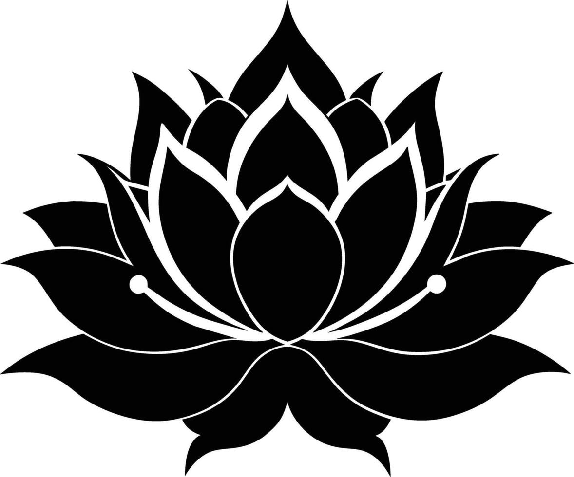 A black silhouette drawing of a lotus flower vector
