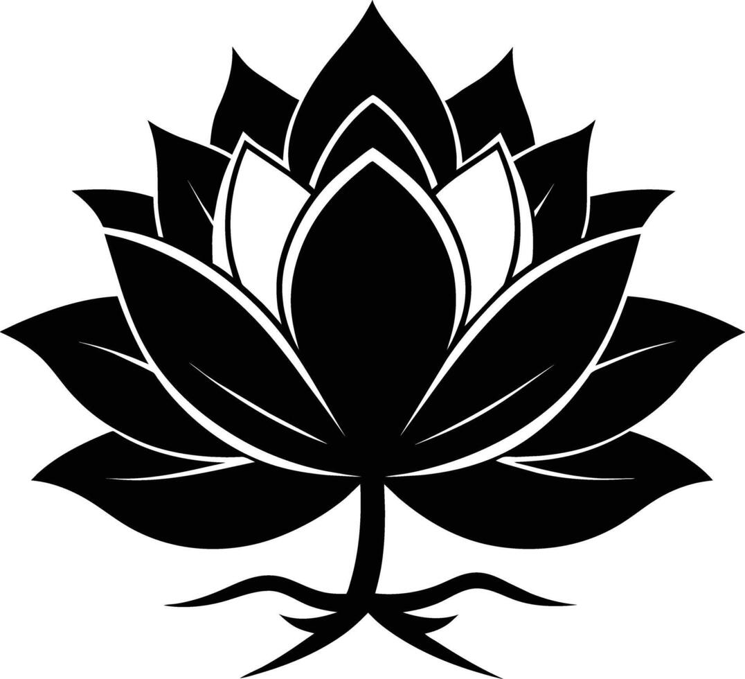 A black silhouette drawing of a lotus flower vector