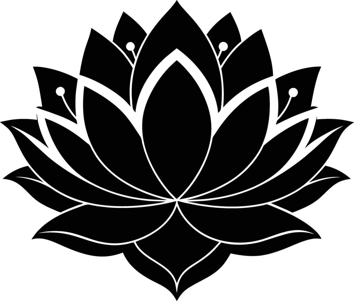 A black silhouette drawing of a lotus flower vector