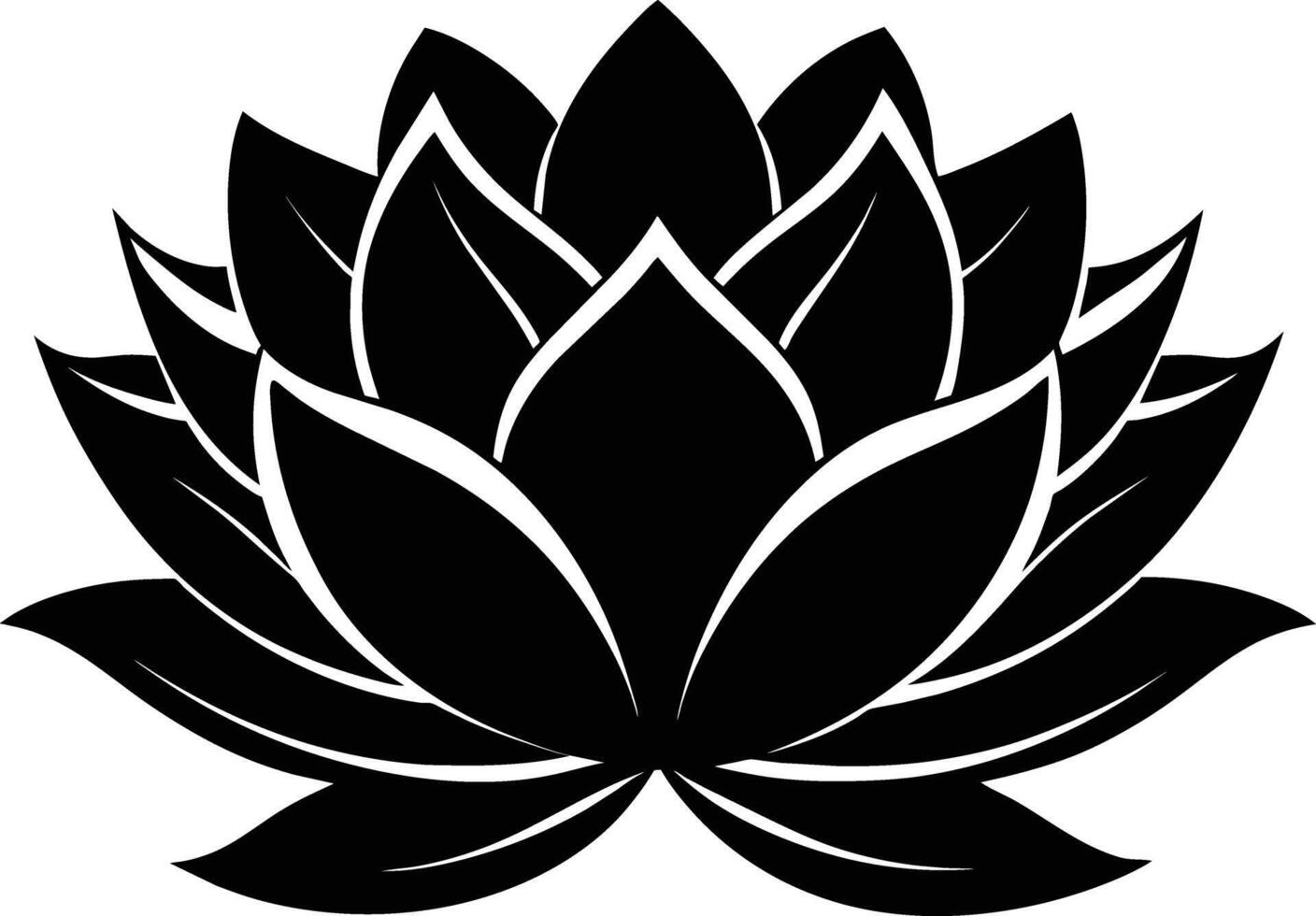 A black silhouette drawing of a lotus flower vector