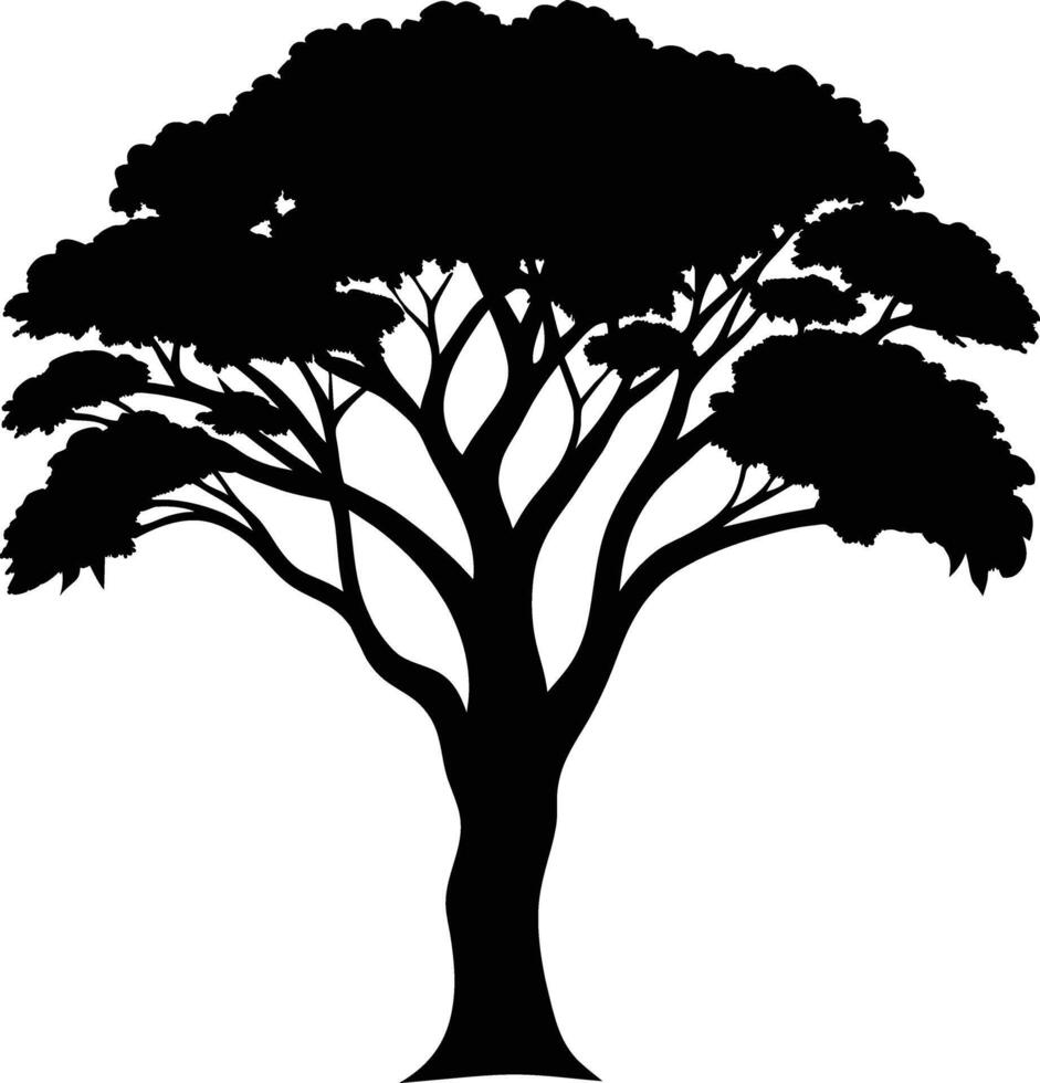 A black silhouette of a African tree vector