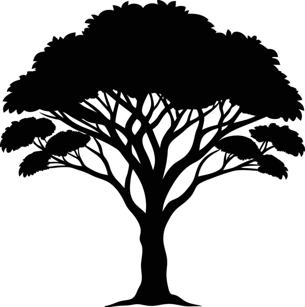 A black silhouette of a African tree vector
