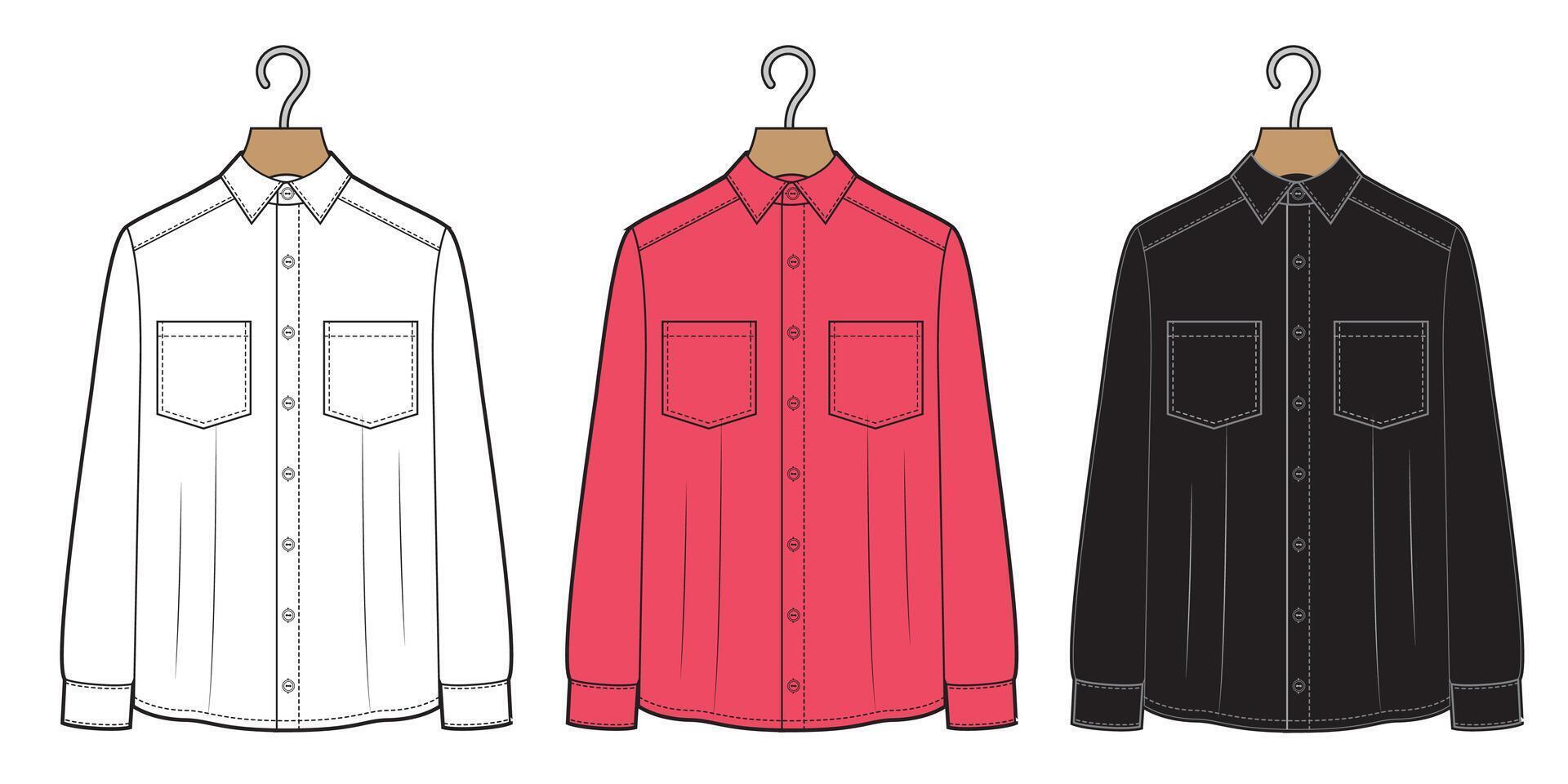 Set of classic shirts on hanger, white, red and black shirts vector
