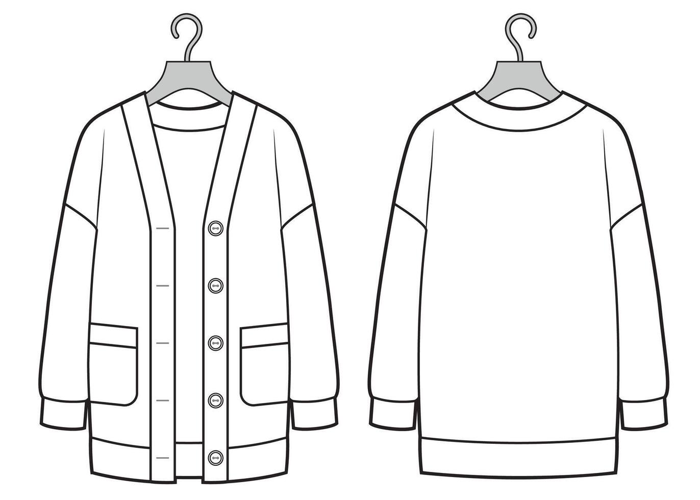 Classic cardigan on a wooden hanger. Accessory for storing apparel. vector