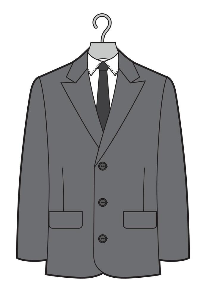 Man classical suit on plastic hanger illustration. vector