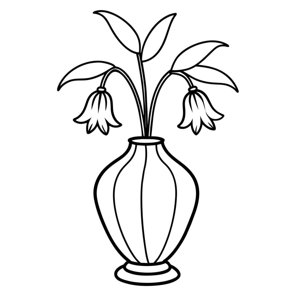 Bluebell flower on the vase outline illustration coloring book page design, Bluebell flower on the vase black and white line art drawing coloring book pages for children and adults vector