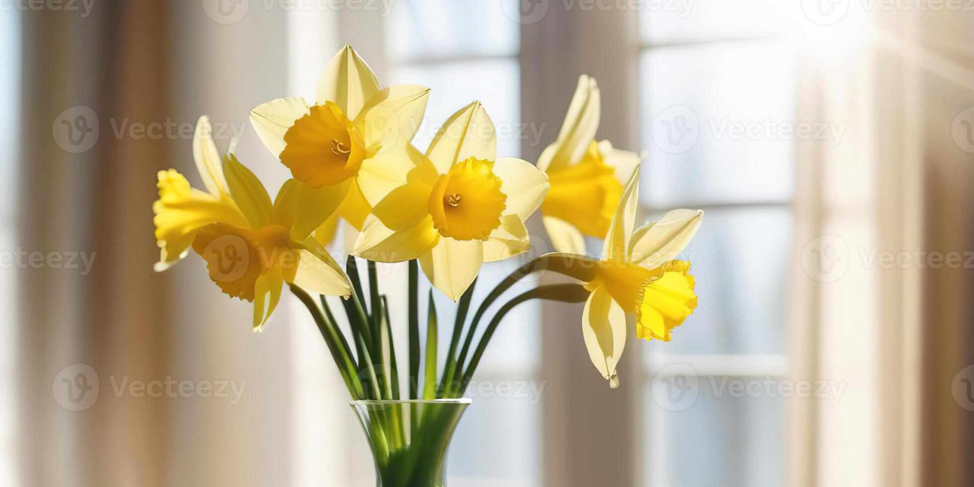 Fresco primavera flores narciso ramo de flores en vaso florero en mesa moderno ligero interrior madres día san valentin foto