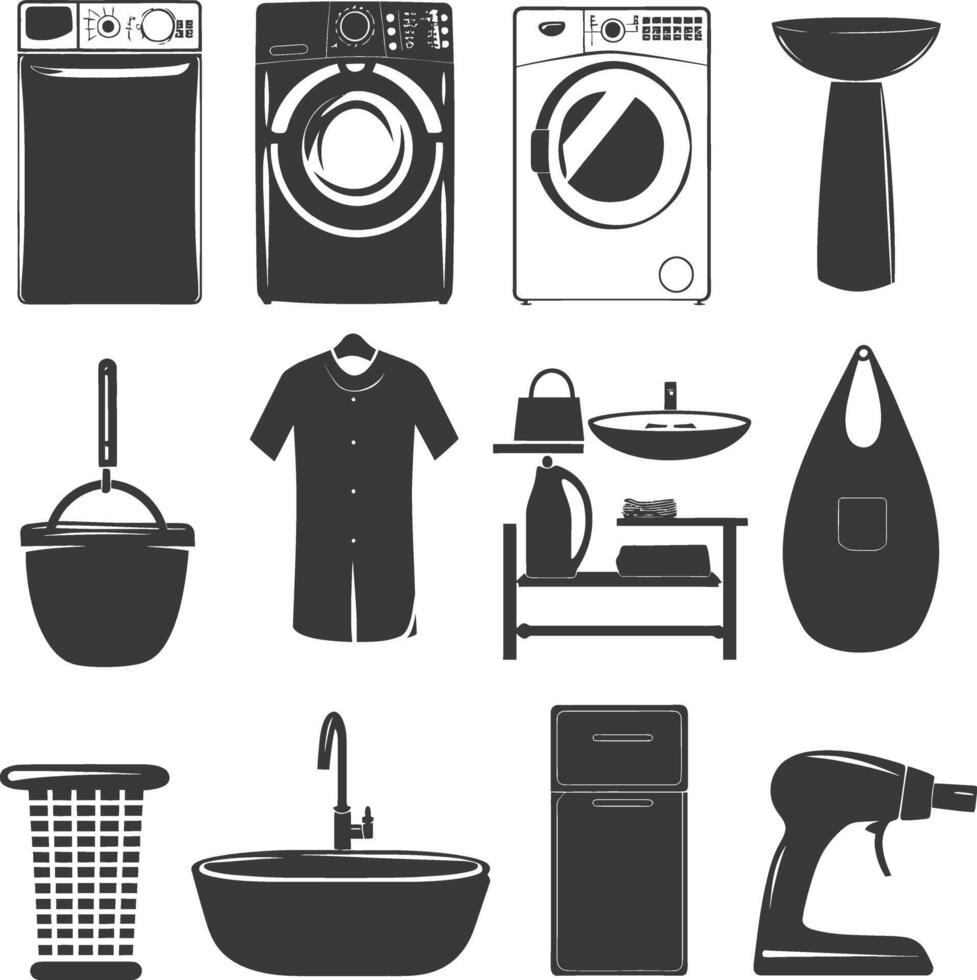 Silhouette loundry at home equipment black color only vector