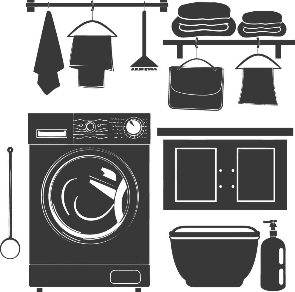 Silhouette loundry at home equipment black color only vector