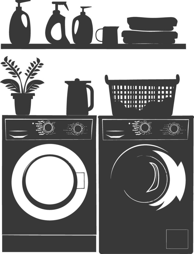 Silhouette loundry at home equipment black color only vector