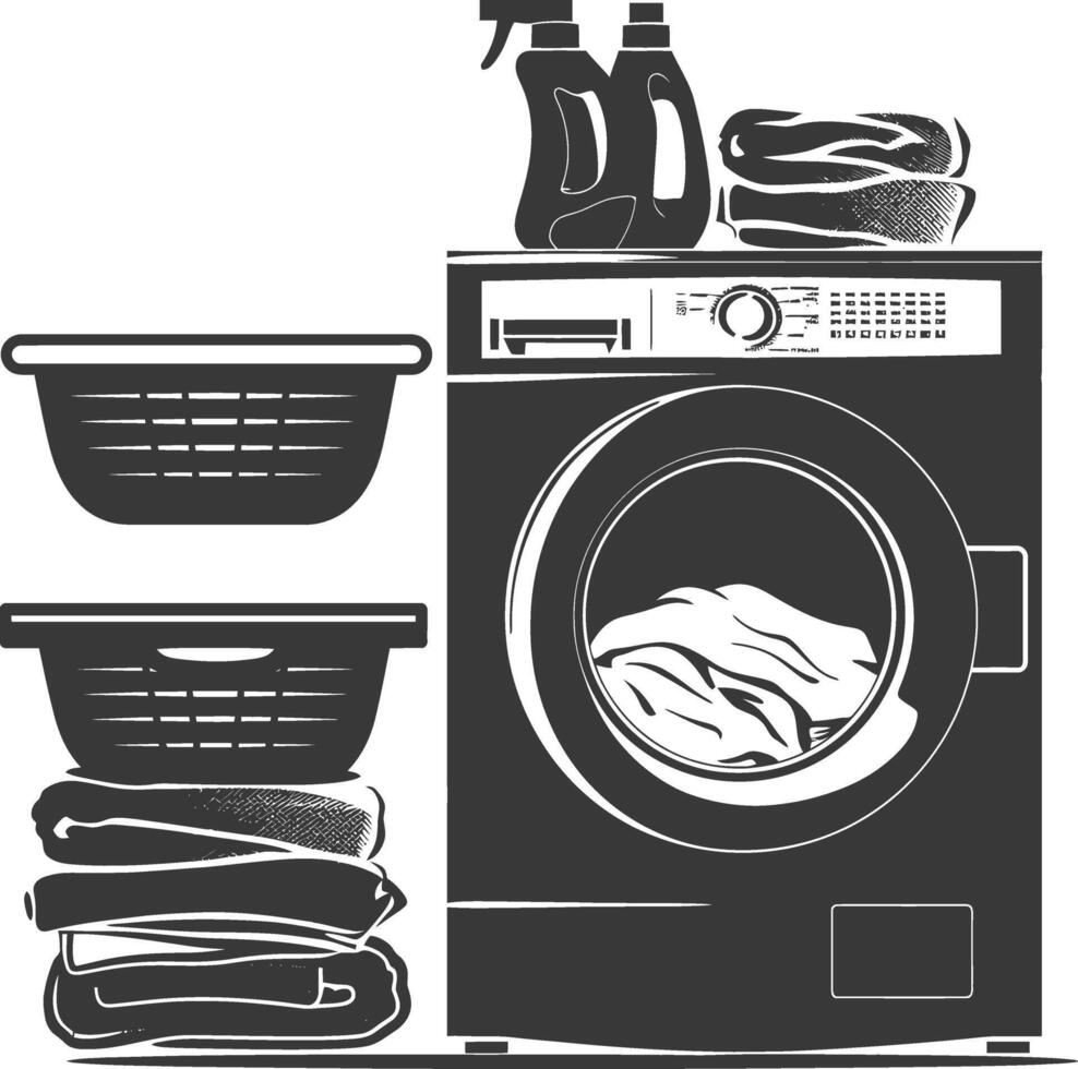 Silhouette loundry at home equipment black color only vector