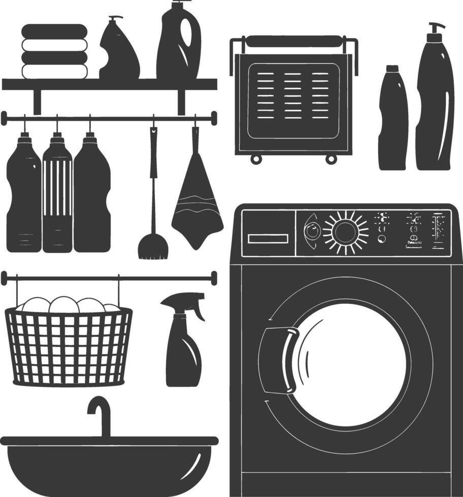 Silhouette loundry at home equipment black color only vector