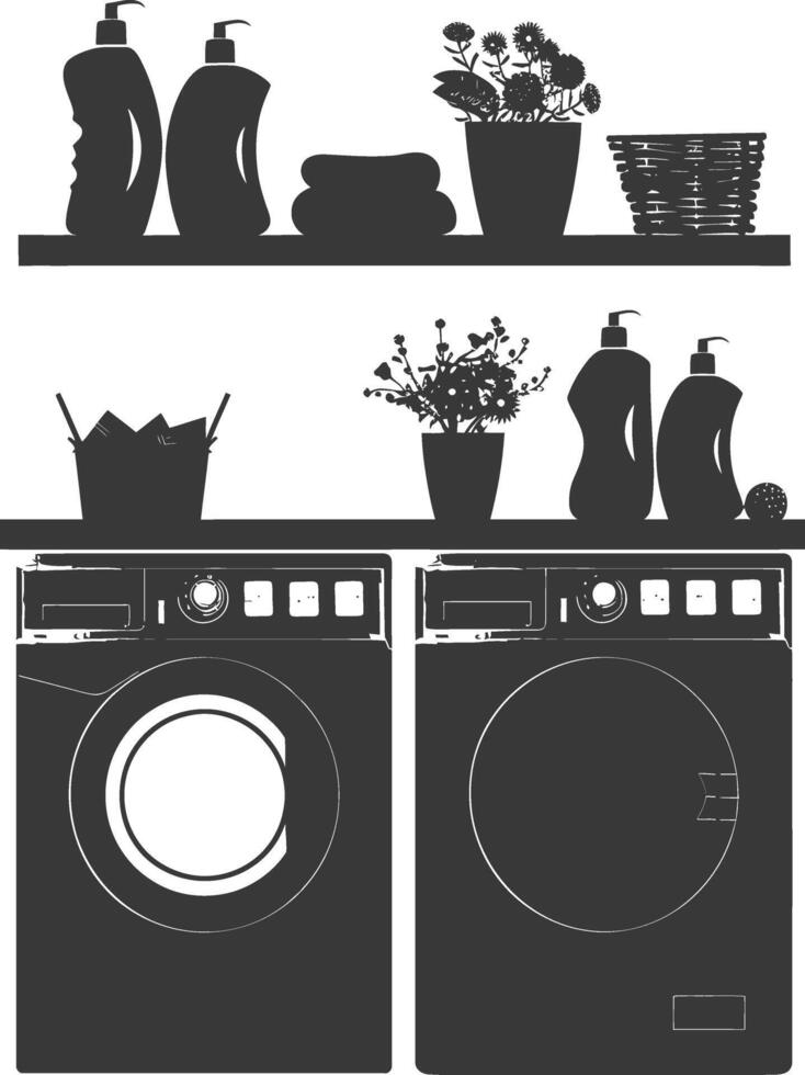 Silhouette loundry at home equipment black color only vector